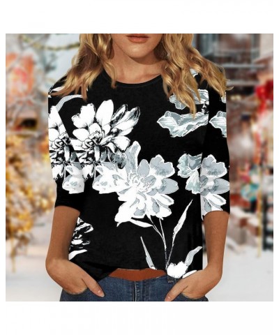 3/4 Sleeve Tops for Women Casual Floral Print Spring Tops Crewneck Basic Tees Tunic Tops to Wear with Leggings 08-black $6.32...