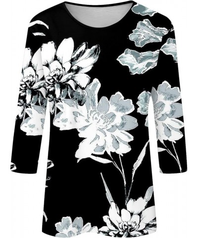 3/4 Sleeve Tops for Women Casual Floral Print Spring Tops Crewneck Basic Tees Tunic Tops to Wear with Leggings 08-black $6.32...