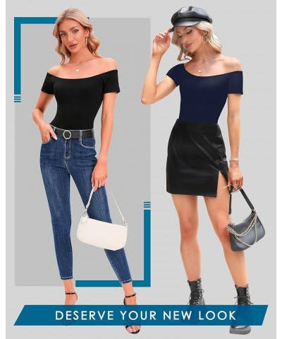 Women's Off The Shoulder Tops, One Shoulder Shirts, Short Sleeve Casual Slim Fit Blouse T Shirt Bluenavy $8.81 Blouses