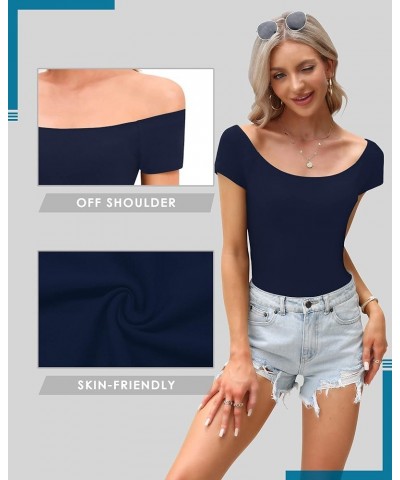 Women's Off The Shoulder Tops, One Shoulder Shirts, Short Sleeve Casual Slim Fit Blouse T Shirt Bluenavy $8.81 Blouses