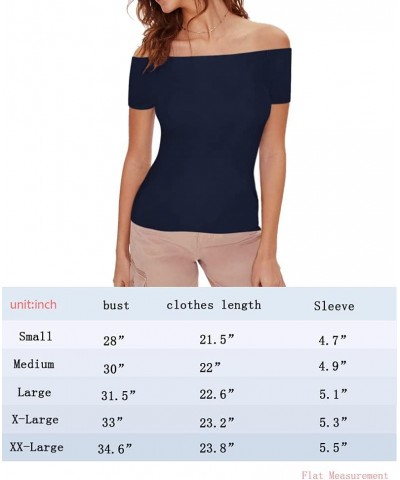 Women's Off The Shoulder Tops, One Shoulder Shirts, Short Sleeve Casual Slim Fit Blouse T Shirt Bluenavy $8.81 Blouses