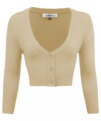 Women's Cropped Bolero Cardigan – 3/4 Sleeve V-Neck Basic Classic Casual Button Down Knit Soft Sweater Top (S-4XL) Taupe $11....