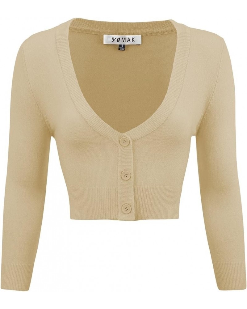 Women's Cropped Bolero Cardigan – 3/4 Sleeve V-Neck Basic Classic Casual Button Down Knit Soft Sweater Top (S-4XL) Taupe $11....