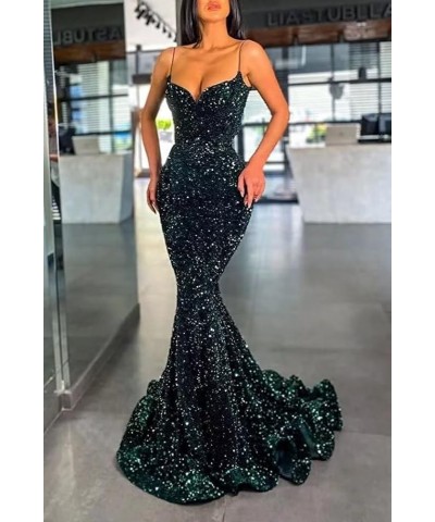 Women's Sparkly Sequin Prom Dresses Long Mermaid V Neck Backless Formal Evening Gowns with Train A-white $33.32 Dresses