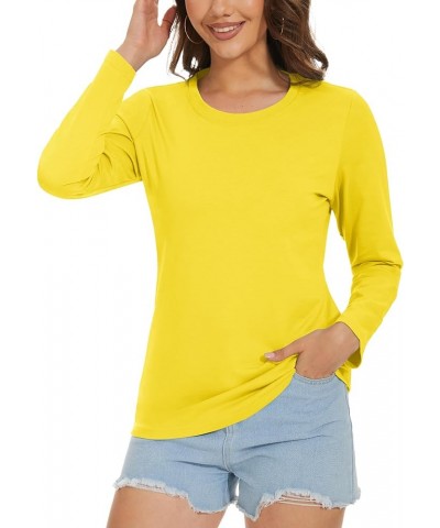 Women's Long Sleeve Shirt Lightweight Cotton Crewneck T-Shirts Breathable Classic-Fit Casual Tops Basic Tees Yellow $11.75 T-...