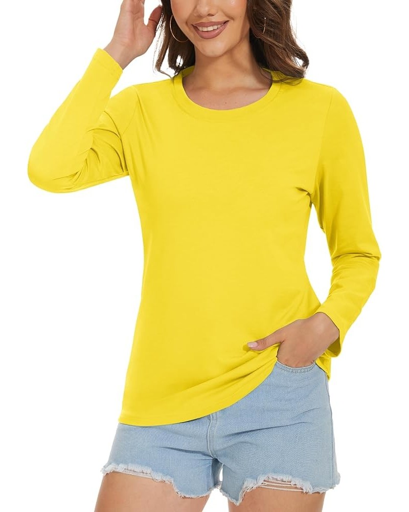 Women's Long Sleeve Shirt Lightweight Cotton Crewneck T-Shirts Breathable Classic-Fit Casual Tops Basic Tees Yellow $11.75 T-...