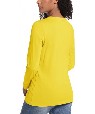 Women's Long Sleeve Shirt Lightweight Cotton Crewneck T-Shirts Breathable Classic-Fit Casual Tops Basic Tees Yellow $11.75 T-...