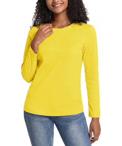 Women's Long Sleeve Shirt Lightweight Cotton Crewneck T-Shirts Breathable Classic-Fit Casual Tops Basic Tees Yellow $11.75 T-...