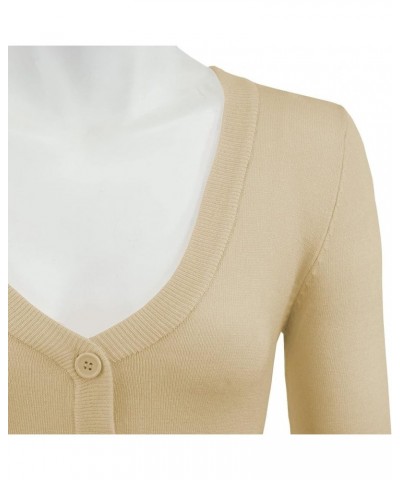 Women's Cropped Bolero Cardigan – 3/4 Sleeve V-Neck Basic Classic Casual Button Down Knit Soft Sweater Top (S-4XL) Taupe $11....