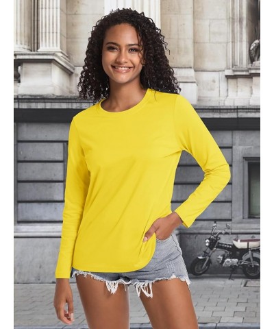 Women's Long Sleeve Shirt Lightweight Cotton Crewneck T-Shirts Breathable Classic-Fit Casual Tops Basic Tees Yellow $11.75 T-...