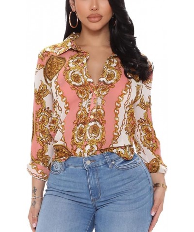 Blouses for Women Dressy Casual Colorful Long Sleeve Shirt Floral Print Tops Loose Collar Sexy T-Shirts Fashion 2023 993pink ...