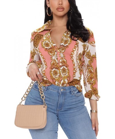 Blouses for Women Dressy Casual Colorful Long Sleeve Shirt Floral Print Tops Loose Collar Sexy T-Shirts Fashion 2023 993pink ...