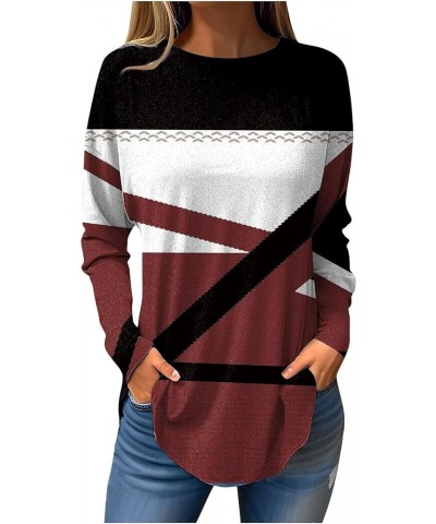 Womens Blouses Long Sleeve Cute Tops Fall Shirts Dressy Casual Floral Tunics Tops Plus Size Crew Neck Sweatshirts 5-wine $9.9...