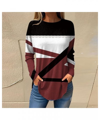 Womens Blouses Long Sleeve Cute Tops Fall Shirts Dressy Casual Floral Tunics Tops Plus Size Crew Neck Sweatshirts 5-wine $9.9...