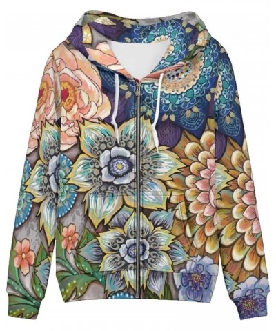 Women's Hoodies Y2K Zip Up Hooded Sweatshirts with Pockets Boho Floral Blossoms $18.50 Activewear