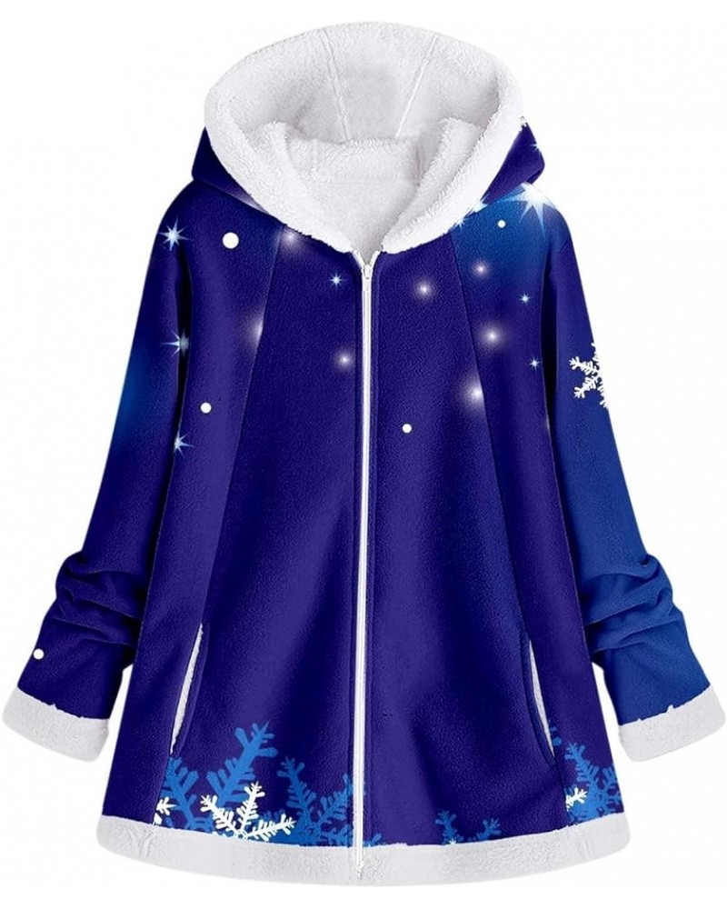 Womens Christmas Jacket Hoodies Fuzzy Xmas Print Outwear Coat Fleece Zip Up Sweatshirt Long Sleeve Outfits Tops Blue-2 $18.19...