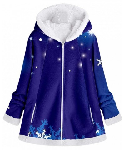 Womens Christmas Jacket Hoodies Fuzzy Xmas Print Outwear Coat Fleece Zip Up Sweatshirt Long Sleeve Outfits Tops Blue-2 $18.19...