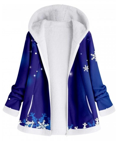 Womens Christmas Jacket Hoodies Fuzzy Xmas Print Outwear Coat Fleece Zip Up Sweatshirt Long Sleeve Outfits Tops Blue-2 $18.19...