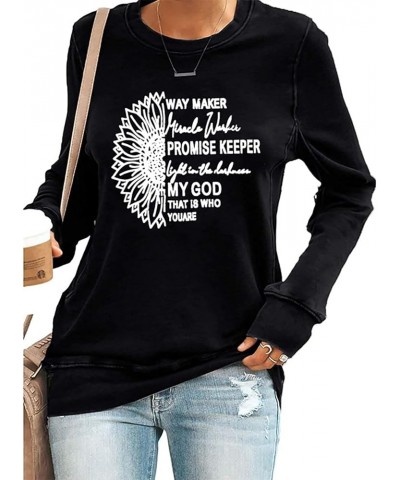 Women Waymaker Miracle Worker Christian Shirts Long Sleeve Funny Sarcastic Graphic Sweatshirt Pullover Tops Black $15.38 Hood...