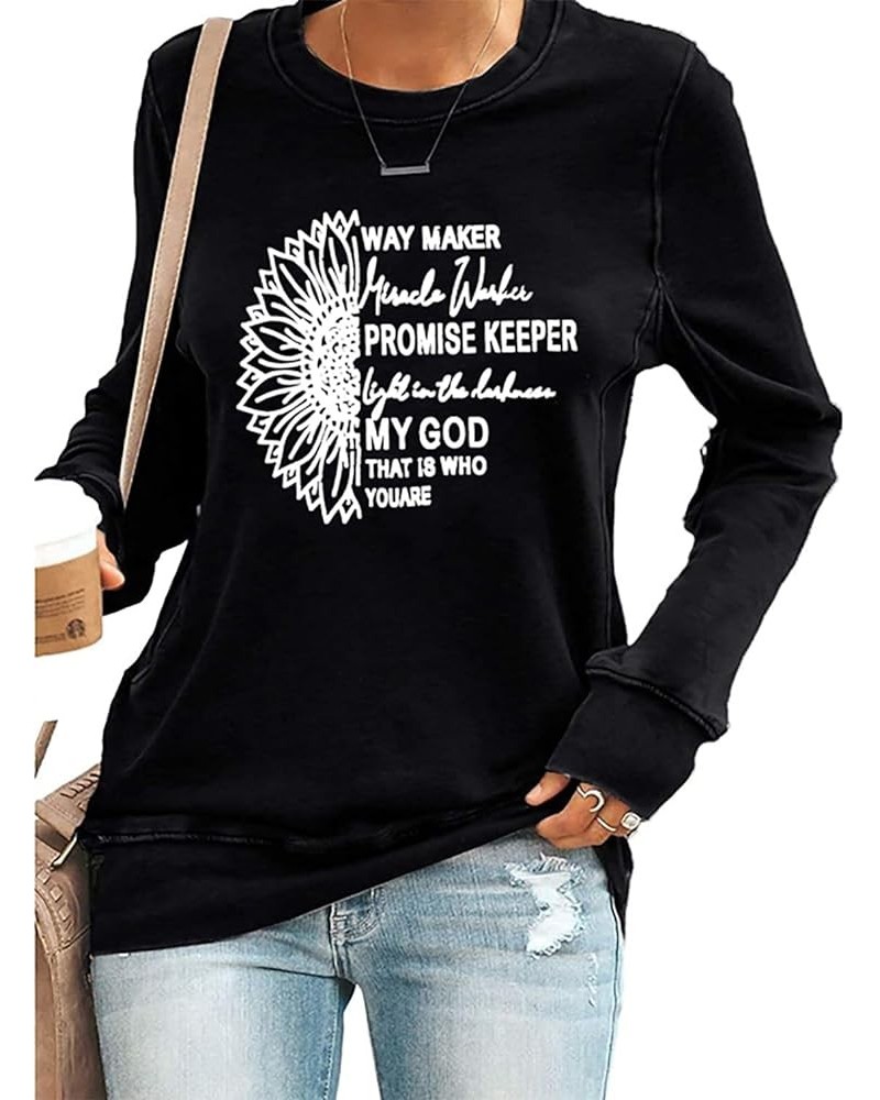 Women Waymaker Miracle Worker Christian Shirts Long Sleeve Funny Sarcastic Graphic Sweatshirt Pullover Tops Black $15.38 Hood...