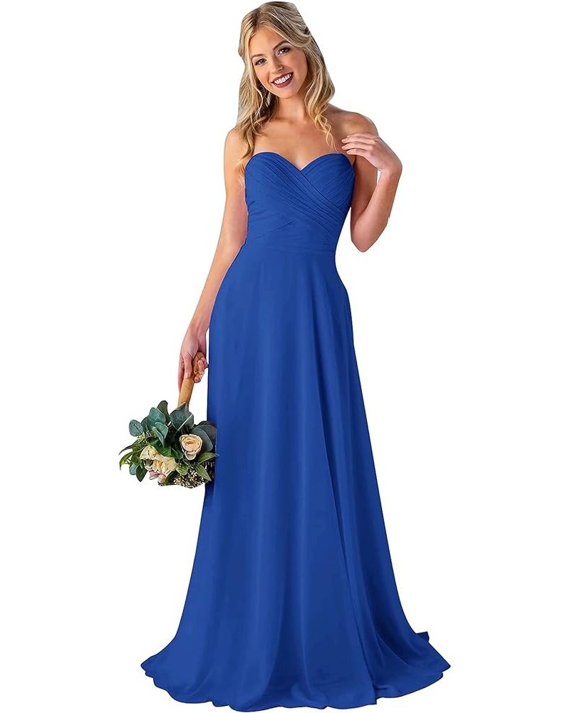 Women's Sweetheart Long Bridesmaid Dresses Long Chiffon Wedding Evening Formal Prom Dress Dodger Blue $18.19 Dresses