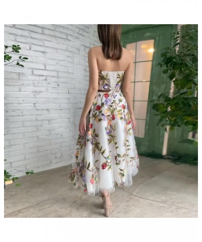 Women's Puff Sleeve Prom Dress Lace Floral Embroidery Long V Neck Slit Off Shoulder Tulle Ball Gown White3 $40.48 Dresses