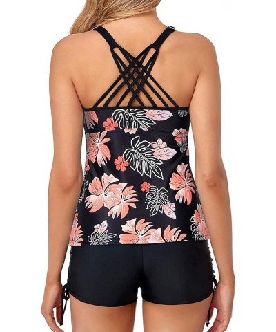 Womens Tankini Swimsuits Athletic Two Piece Tummy Control Bathing Suits with Shorts Modest Tank Tops Black & Orange Floral $2...