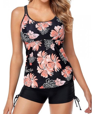 Womens Tankini Swimsuits Athletic Two Piece Tummy Control Bathing Suits with Shorts Modest Tank Tops Black & Orange Floral $2...