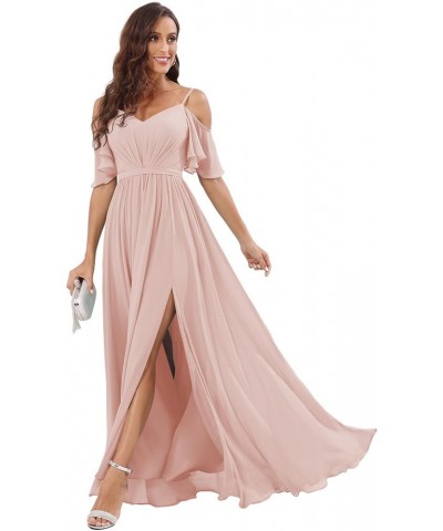 Off The Shoulder Chiffon Bridesmaid Dress with Split A Line Pleats Bridesmaid Dress Long for Women RS047 Blush Pink $32.47 Dr...