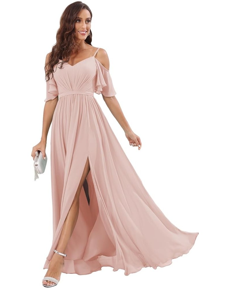 Off The Shoulder Chiffon Bridesmaid Dress with Split A Line Pleats Bridesmaid Dress Long for Women RS047 Blush Pink $32.47 Dr...