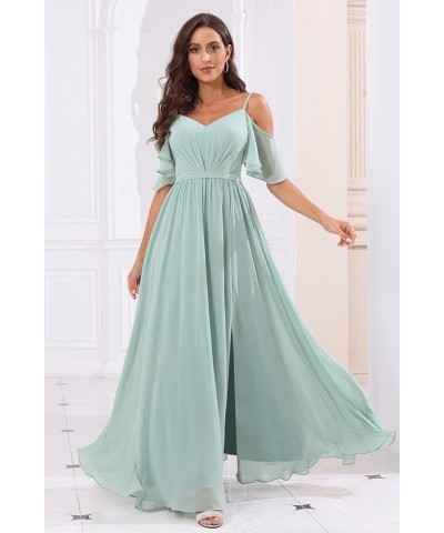 Off The Shoulder Chiffon Bridesmaid Dress with Split A Line Pleats Bridesmaid Dress Long for Women RS047 Blush Pink $32.47 Dr...