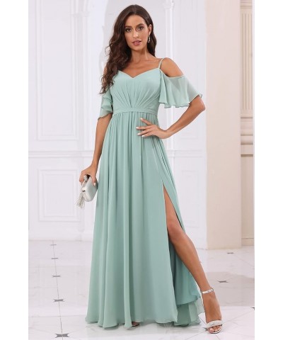 Off The Shoulder Chiffon Bridesmaid Dress with Split A Line Pleats Bridesmaid Dress Long for Women RS047 Blush Pink $32.47 Dr...