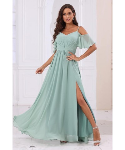 Off The Shoulder Chiffon Bridesmaid Dress with Split A Line Pleats Bridesmaid Dress Long for Women RS047 Blush Pink $32.47 Dr...