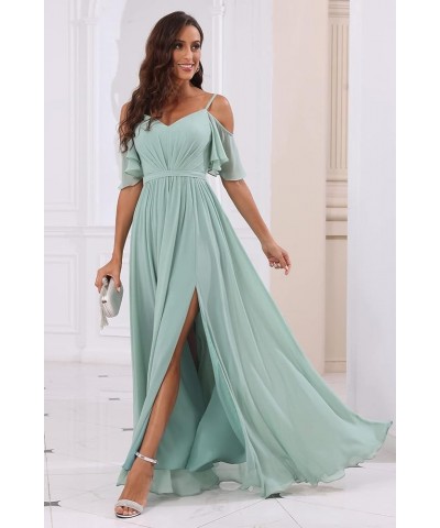 Off The Shoulder Chiffon Bridesmaid Dress with Split A Line Pleats Bridesmaid Dress Long for Women RS047 Blush Pink $32.47 Dr...