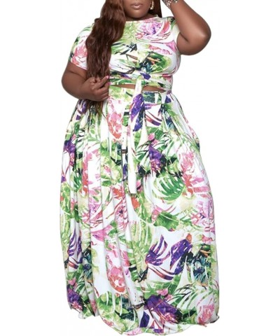 Sexy Skirt Sets Women 2 Piece Outfits Plus Size Summer Short Sleeve Tie Up Top and Maxi Skirt Set Party Dress Green 3129 $18....