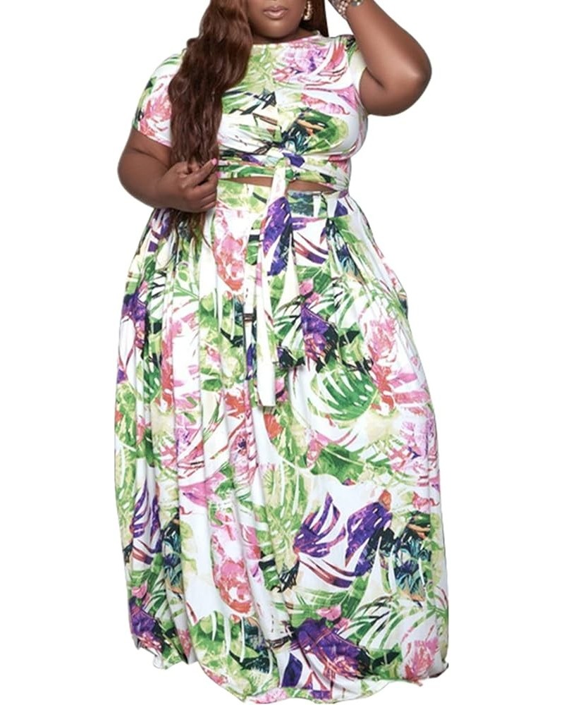 Sexy Skirt Sets Women 2 Piece Outfits Plus Size Summer Short Sleeve Tie Up Top and Maxi Skirt Set Party Dress Green 3129 $18....