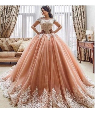 Off Shoulder Quinceanera Dresses Puffy Tulle Ball Gowns with Train Lace Long Prom Dress for Women Burgundy/Deep $50.16 Dresses