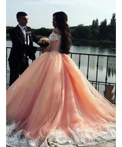 Off Shoulder Quinceanera Dresses Puffy Tulle Ball Gowns with Train Lace Long Prom Dress for Women Burgundy/Deep $50.16 Dresses