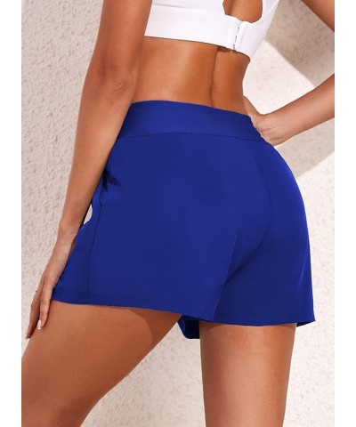 Women's 3"High Waisted Board Shorts Quick Dry Drawstring Bathing Suits Bottom with Pockets Deep Blue $12.49 Swimsuits