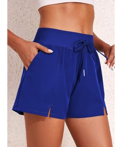 Women's 3"High Waisted Board Shorts Quick Dry Drawstring Bathing Suits Bottom with Pockets Deep Blue $12.49 Swimsuits