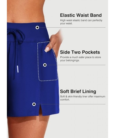 Women's 3"High Waisted Board Shorts Quick Dry Drawstring Bathing Suits Bottom with Pockets Deep Blue $12.49 Swimsuits