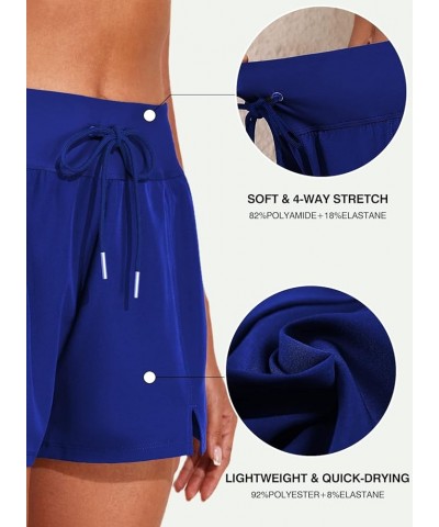 Women's 3"High Waisted Board Shorts Quick Dry Drawstring Bathing Suits Bottom with Pockets Deep Blue $12.49 Swimsuits