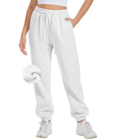 Sweatpants Women Joggers with Pockets Fleece Lined Lounge Yoga Pants White $13.64 Activewear