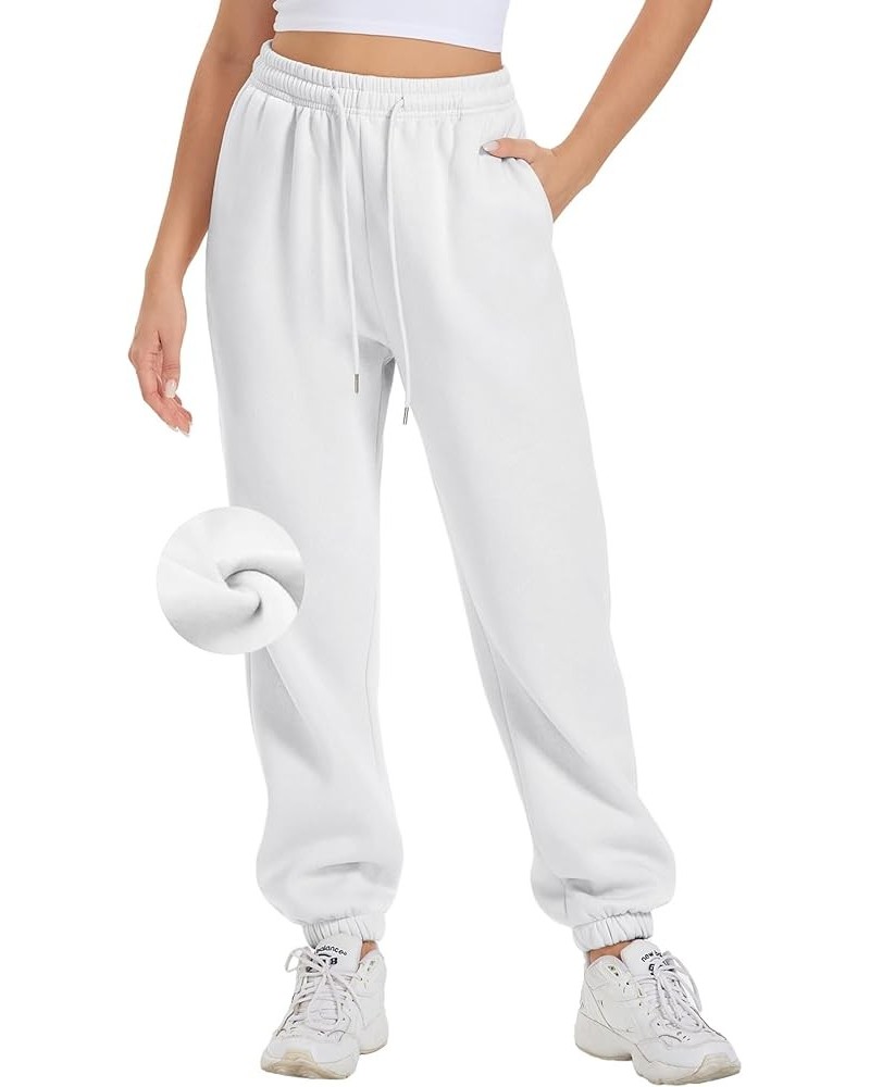 Sweatpants Women Joggers with Pockets Fleece Lined Lounge Yoga Pants White $13.64 Activewear