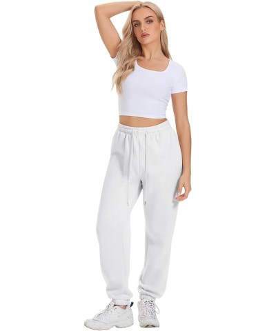 Sweatpants Women Joggers with Pockets Fleece Lined Lounge Yoga Pants White $13.64 Activewear