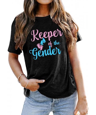 Keeper of The Gender Shirt Women Pregnancy Announcement T Shirt Gender Short Sleeve Tee Tops Black $10.19 T-Shirts