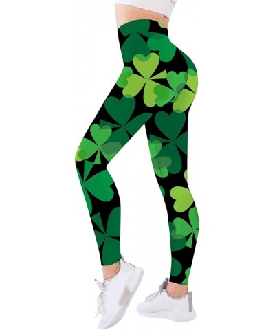 St Patricks Days Leggings for Women Shamrock Print Luck Green Legging High Waist Trendy Yoga Pants Holiday Tights Dark Gray $...