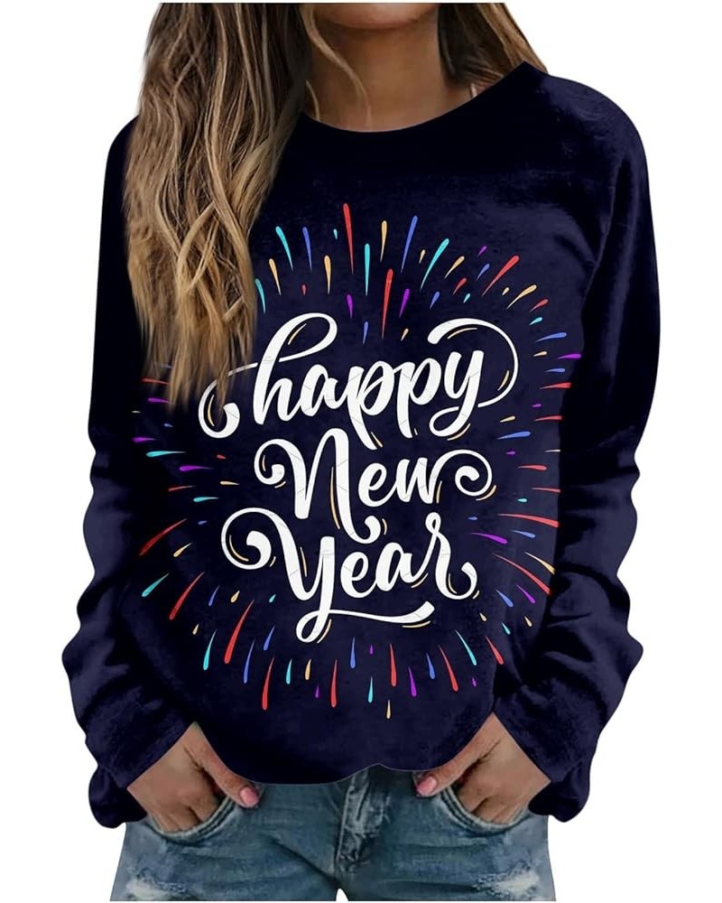 Happy New Year 2024 Shirt for Women Letter Printed Long Sleeve Oversized Crewneck Sweatshirts Loose Fit No Hood S-3XL 01-blac...