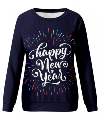 Happy New Year 2024 Shirt for Women Letter Printed Long Sleeve Oversized Crewneck Sweatshirts Loose Fit No Hood S-3XL 01-blac...