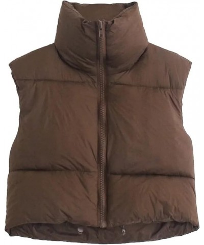 Women's Winter Crop Vest Sleeveless Warm Outerwear Lightweight Cotton Puffer Vest Padded Gilet Casual Coat Solid Brown $7.94 ...